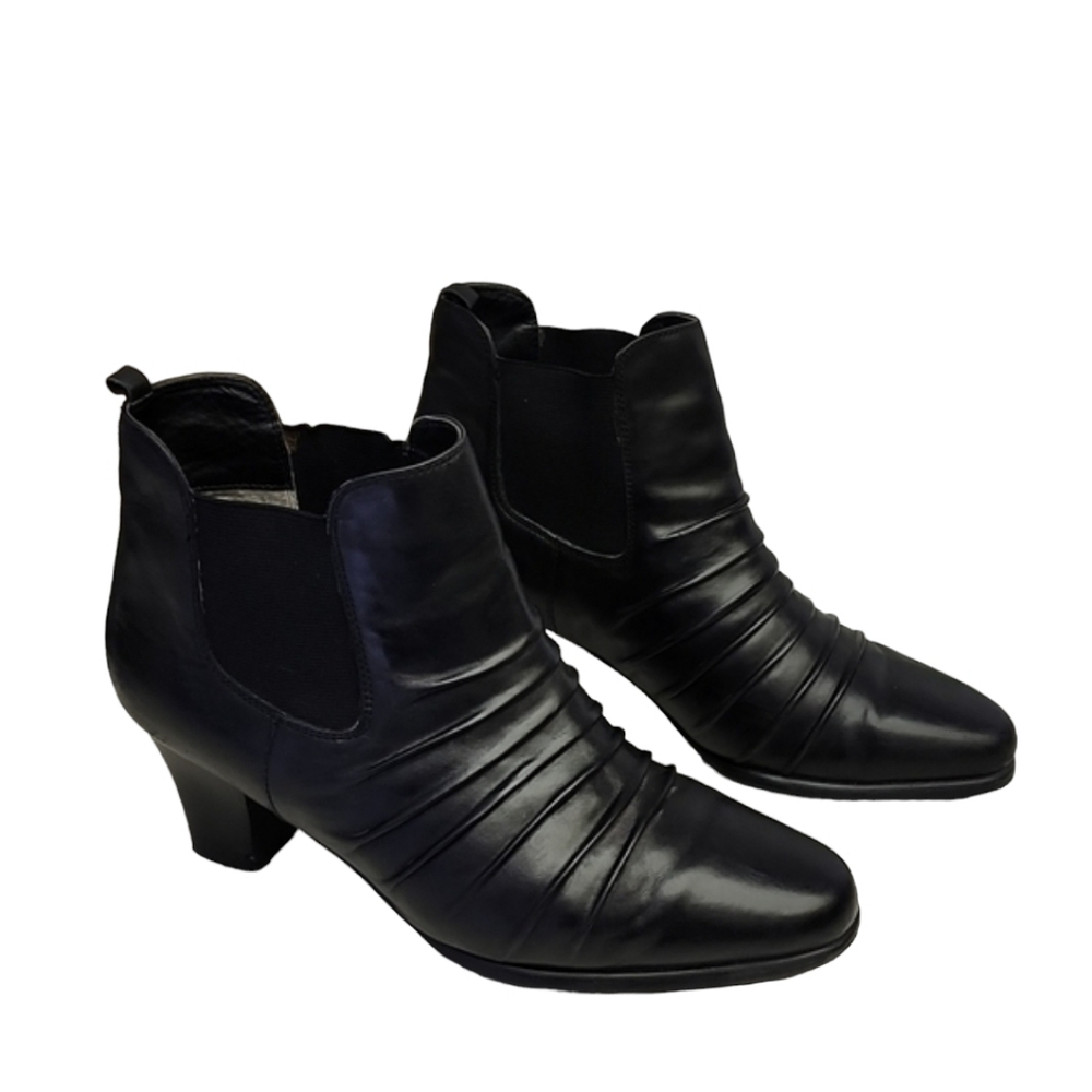 VINTAGE ROS HOMMERSON Ruched Leather Booties 10W Black Chelsea Ankle Booties - Picture 5 of 16